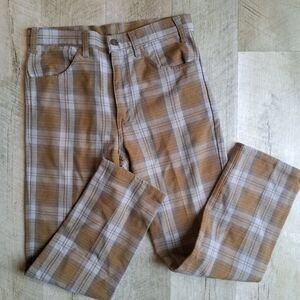 Vintage 1970's Wool Blend Levi's Plaid Pant Green Blue XS/S Straight Leg Women's
